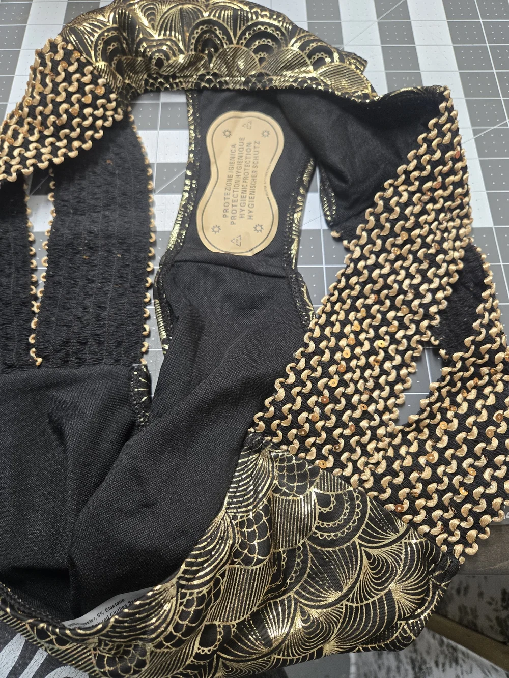 4XL Women’s Metallic Black & Gold High-Waist Bikini Set
